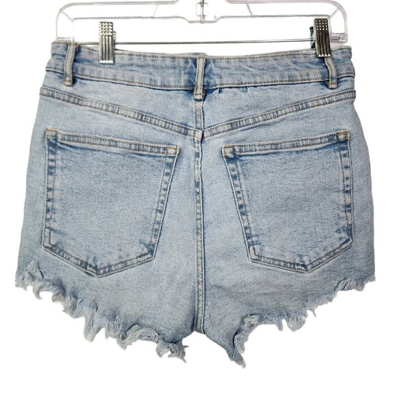 Zara High Rise Jean Shorts with Frayed Open Hem Distressed Light Wash Size 8 - Picture 4 of 14